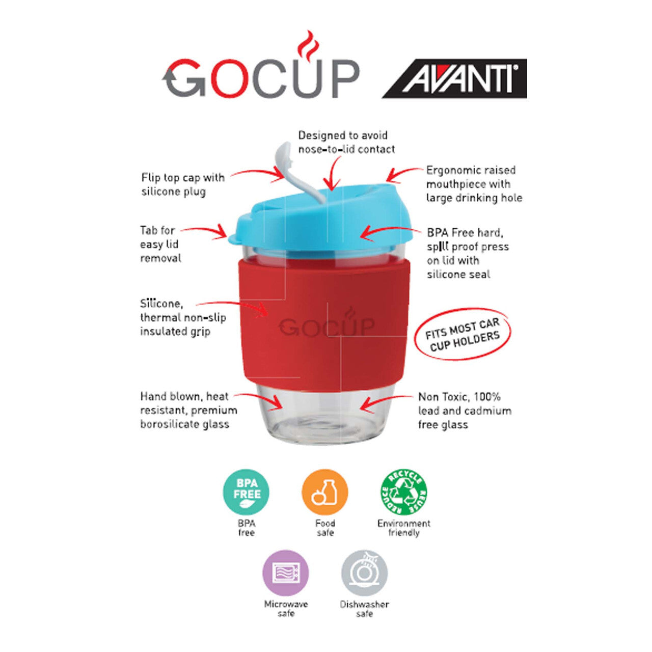 Glass GoCup, 296ml/10oz - Green /Coral / Sea Foam