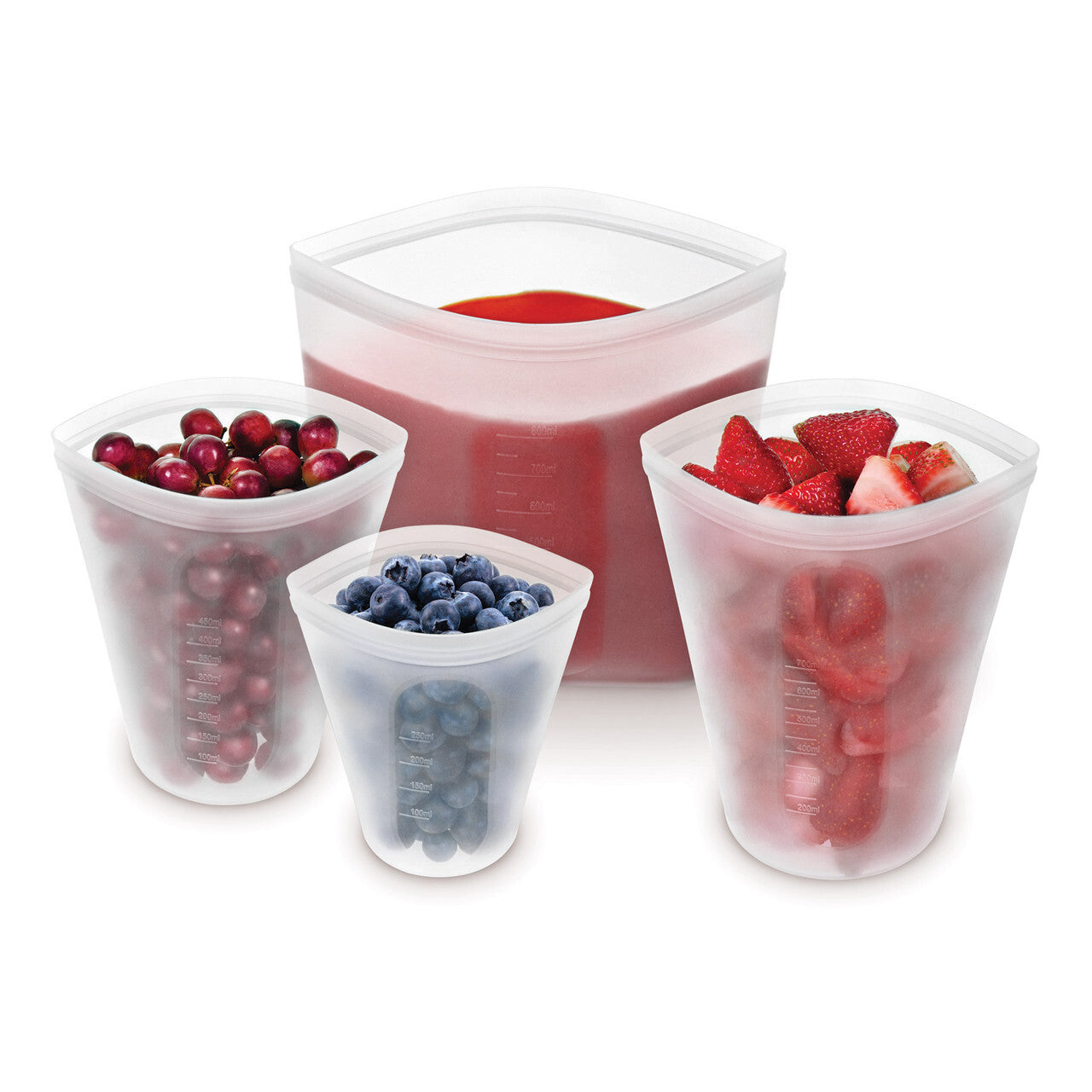 Pinch & Lock Silicone Reusable Bags, Set of 4 - White