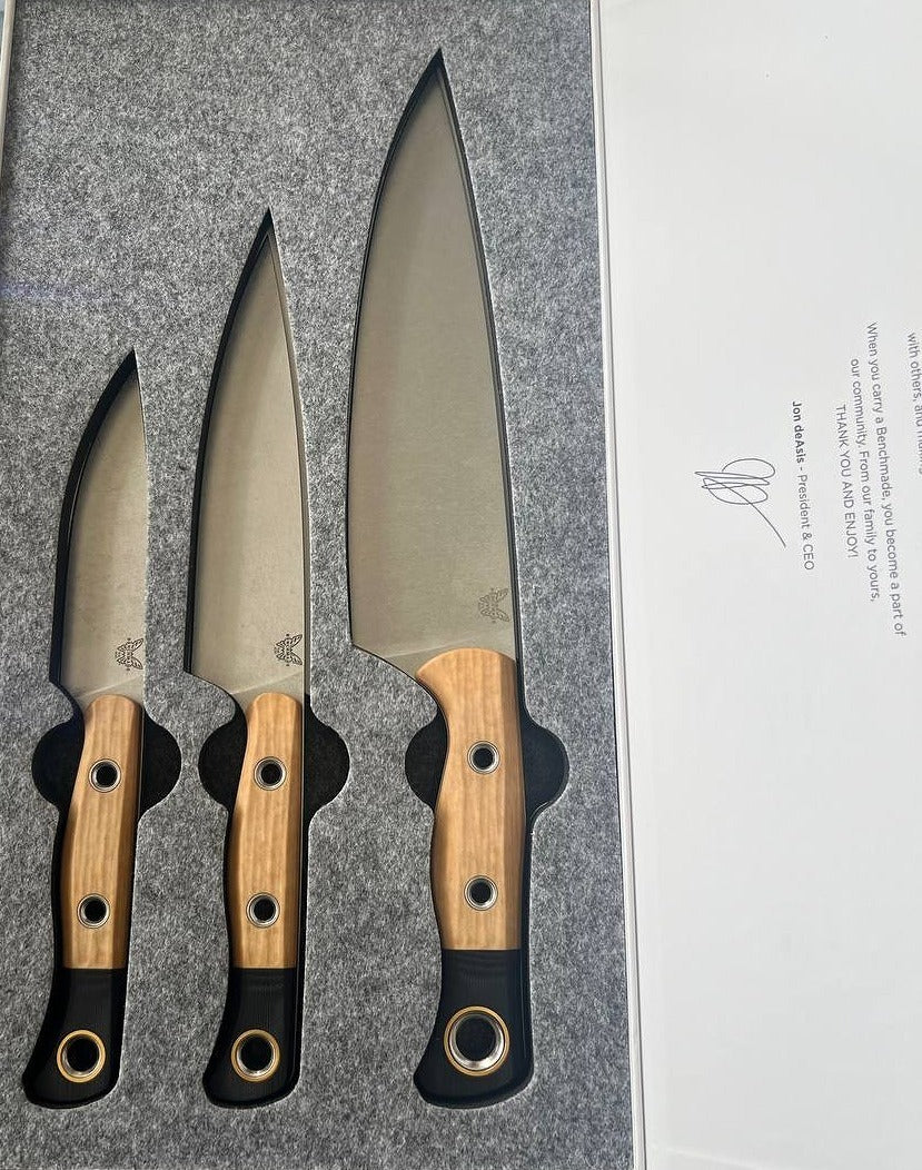Benchmade B4000-02 3-Piece Cutlery Fixed Blade Set, Stonewash, Maple Valley Richlite/G10