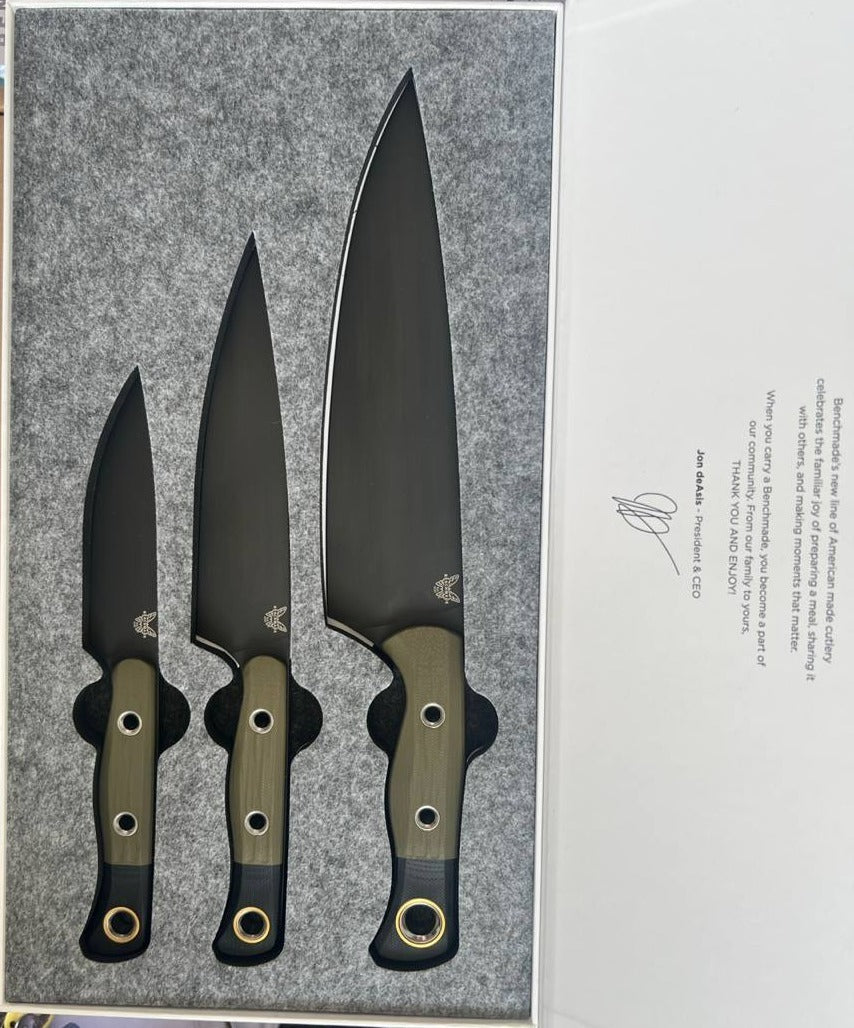 Benchmade B4000BK-01 3-Piece Cutlery Fixed Blade Set, Black DLC, OD/BK G10