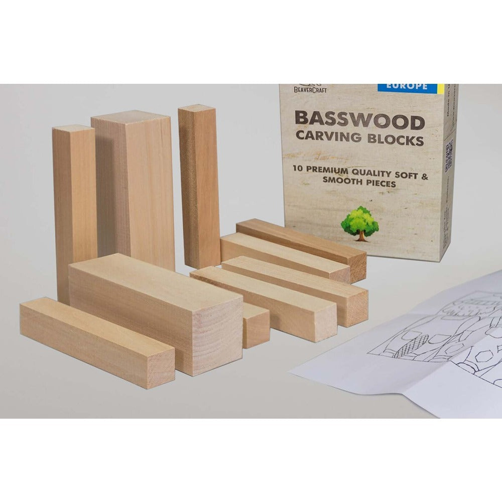 Beaver Craft BW10 - Set Of Basswood Carving Blocks 10 Pcs