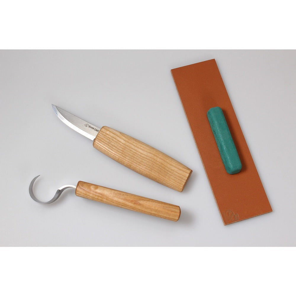 Beaver Craft S01 Spoon Carving Set - 2 Knives, Strop, Polishing Compound