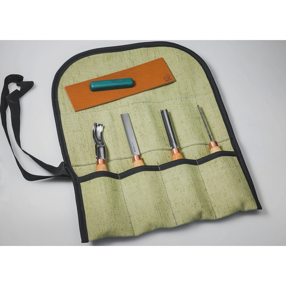 Beaver Craft SC01 Wood Carving Gouge Set - 4 Gouges, Strop, Polishing Compound