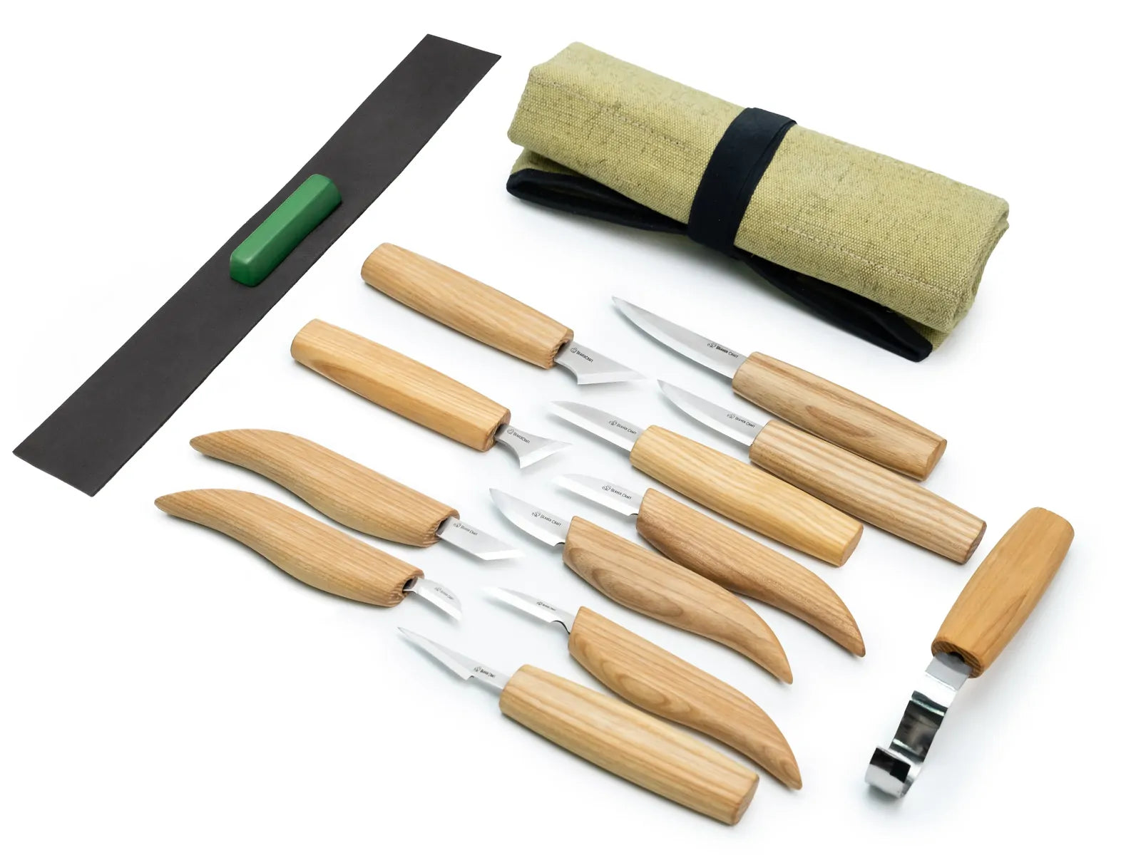 Wood Carving Set of 12 Knives in Tool Roll + accessories