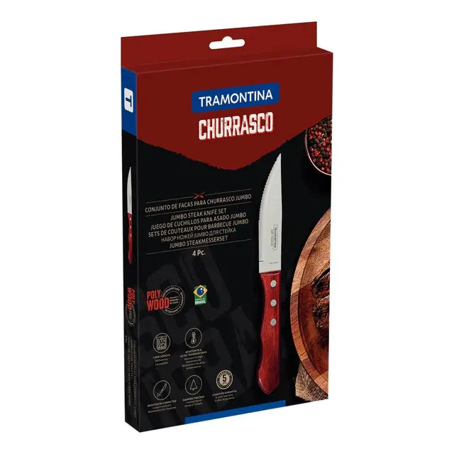 Tramontina  Jumbo Steak Knives Set 4 - RED Polywood Handles