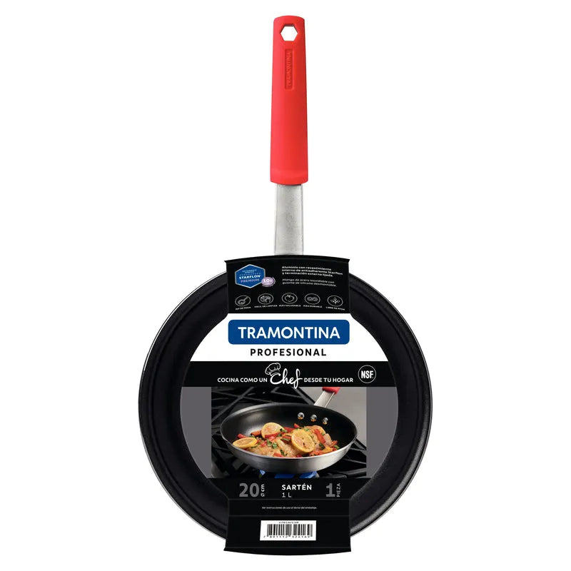 PROFESSIONAL ALUMINUM NONSTICK RESTAURANT FRY PAN 20CM - RED HANDLE