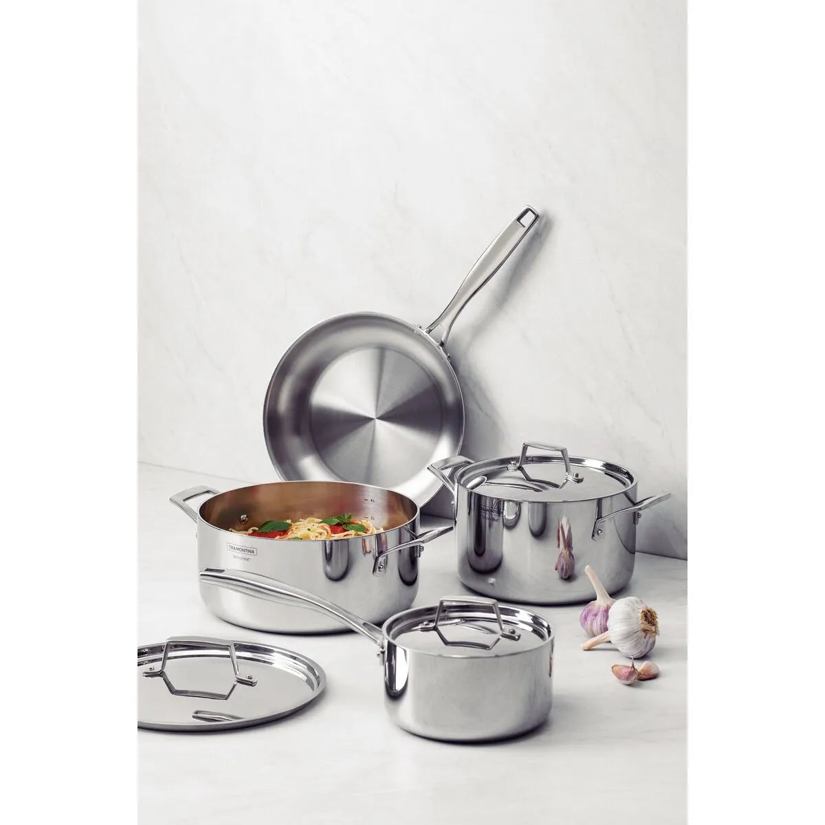 GRANO 4PC TRIPLY CLAD COOKWARE SET STAINLESS STEEL LIDS
