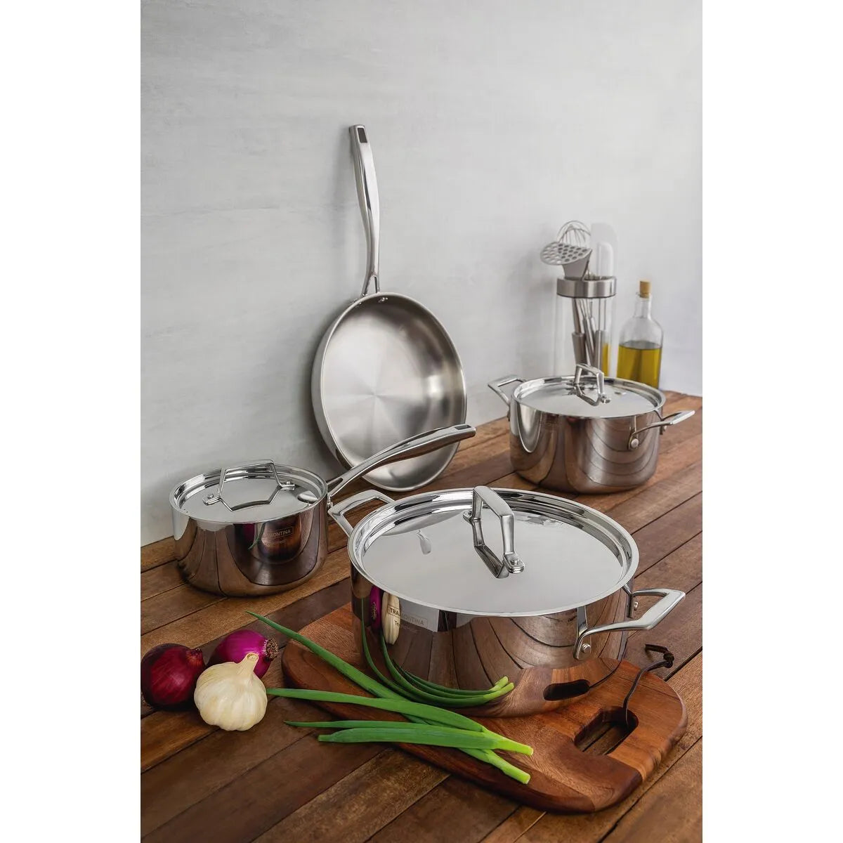 GRANO 4PC TRIPLY CLAD COOKWARE SET STAINLESS STEEL LIDS